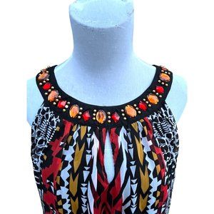 Mlle Gabrielle Womens‎ Ethnic Print Halter Jewel Embellished Dress Size 2X - NWT